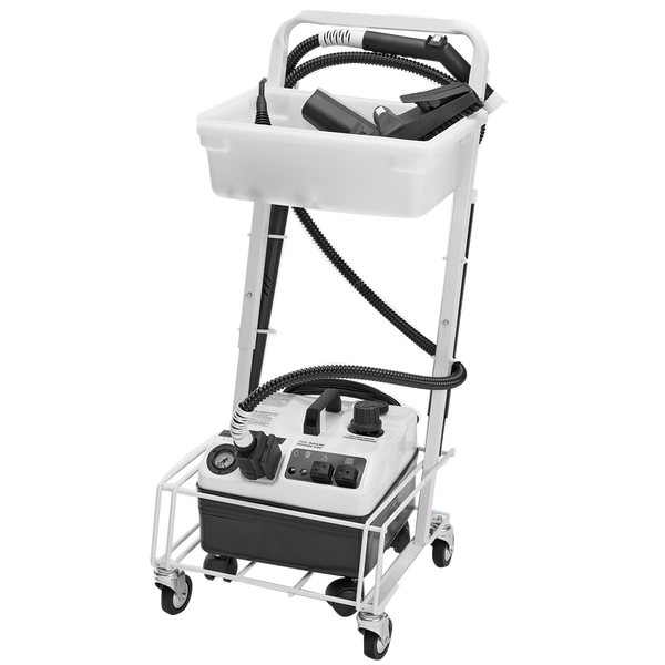 VaporBlast steam cleaner in a white cart